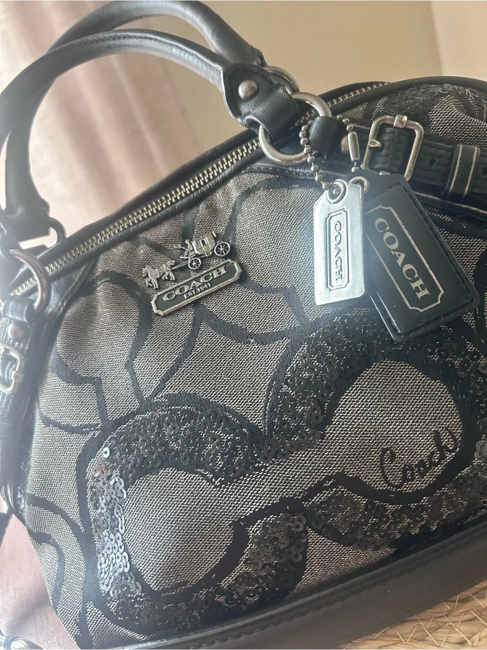 Coach Black Signature Sequin Dome Satchel